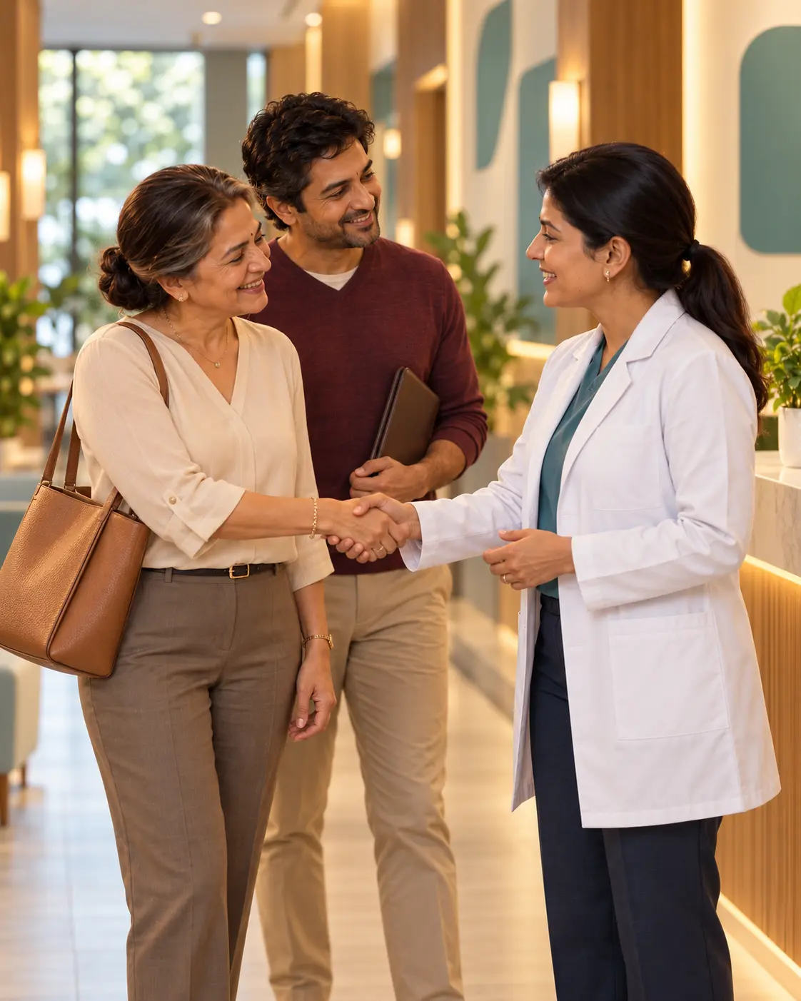 An Indian couple arriving prepared for a healthcare appointment