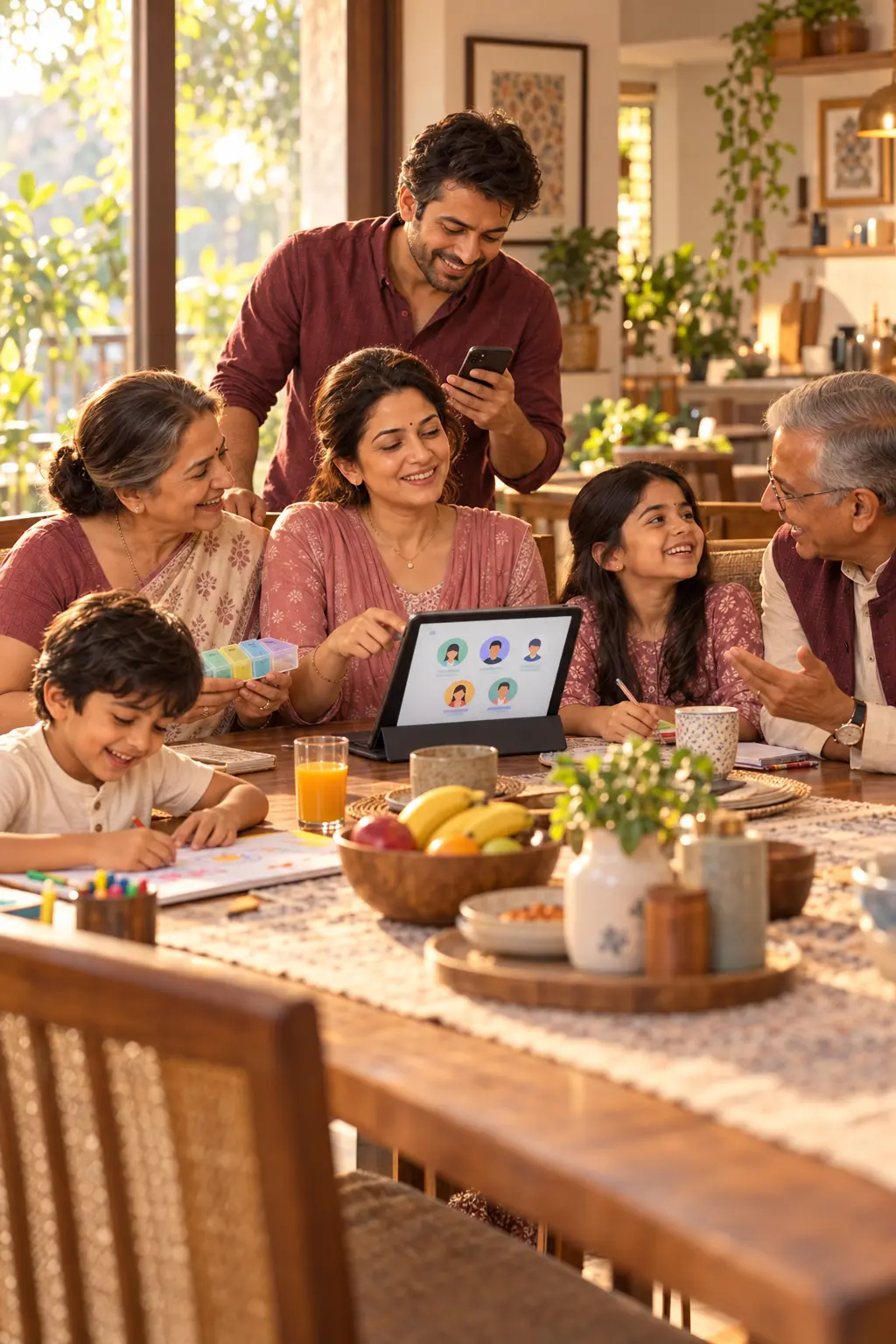 The ParentAura multigenerational family together at home, each managing a different part of everyday family life
